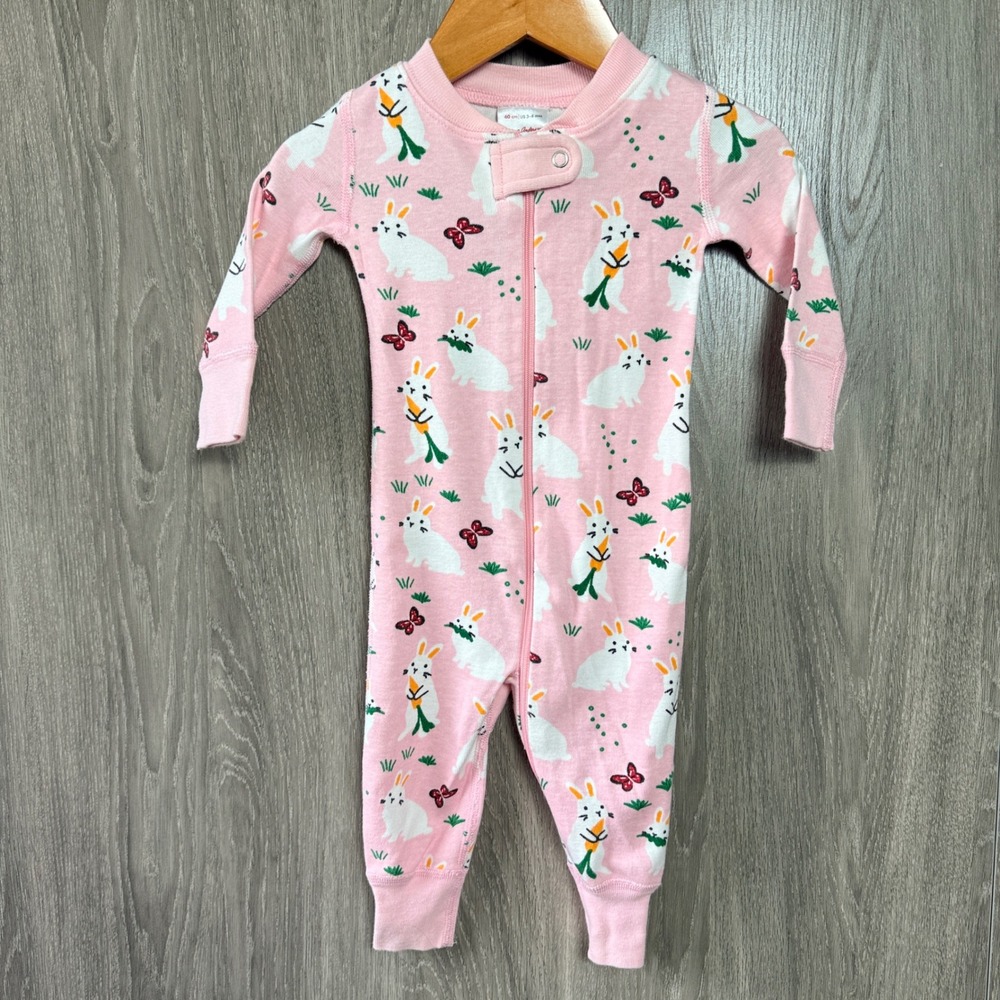 Hanna Andersson Sleeper Girls 3-6 Months Pink Bunny Organic Cotton Pajamas